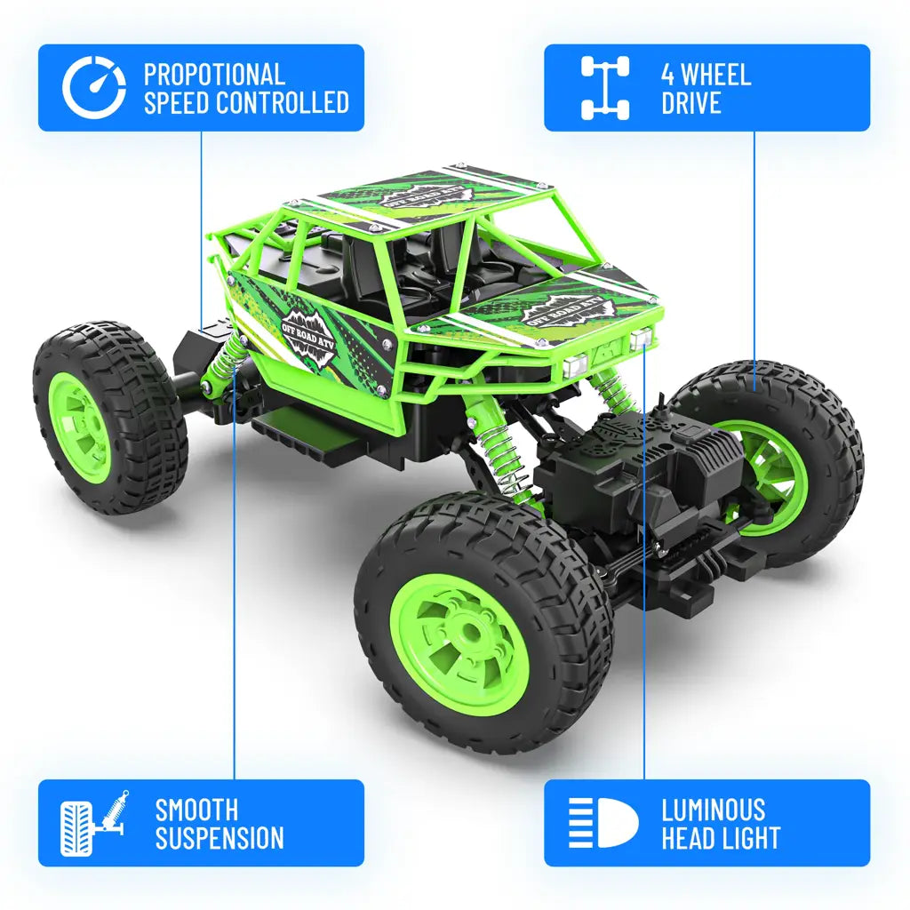 MIRANA DUSTER 4X4 ALL WHEEL DRIVE REMOTE CONTROL MONSTER TRUCK, SCALE 1:16, 105*POWERFUL BOOST, 2000 MAH INBUILT LI-ION BATTERY, LUMINOUS HEADLIGHTS (GREEN)