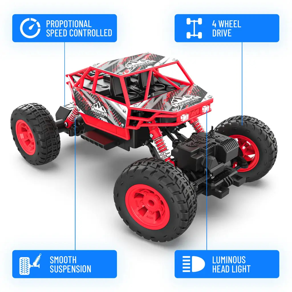 MIRANA DUSTER 4X4 ALL WHEEL DRIVE REMOTE CONTROL MONSTER TRUCK, SCALE 1:16, 105*POWERFUL BOOST, 2000 MAH INBUILT LI-ION BATTERY, LUMINOUS HEADLIGHTS (RED)