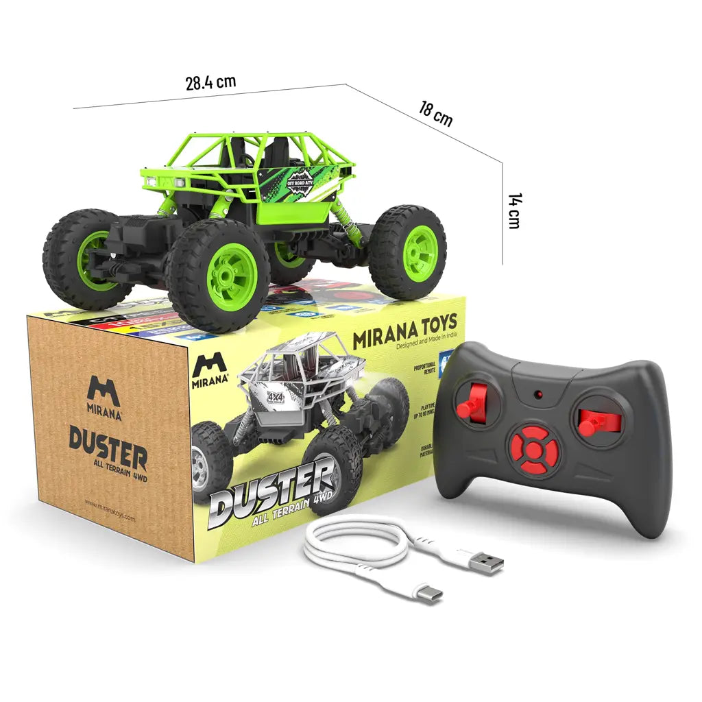 MIRANA DUSTER 4X4 ALL WHEEL DRIVE REMOTE CONTROL MONSTER TRUCK, SCALE 1:16, 105*POWERFUL BOOST, 2000 MAH INBUILT LI-ION BATTERY, LUMINOUS HEADLIGHTS (GREEN)