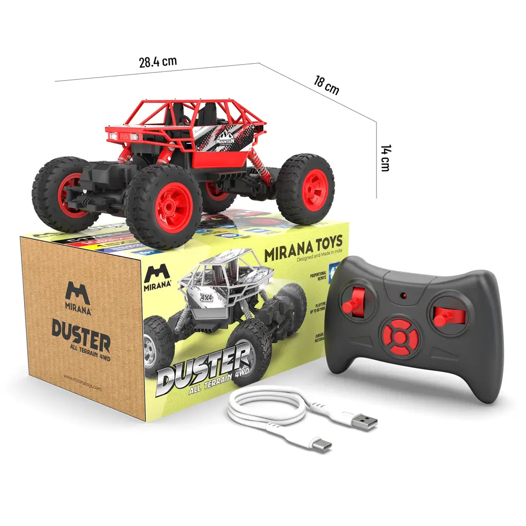 MIRANA DUSTER 4X4 ALL WHEEL DRIVE REMOTE CONTROL MONSTER TRUCK, SCALE 1:16, 105*POWERFUL BOOST, 2000 MAH INBUILT LI-ION BATTERY, LUMINOUS HEADLIGHTS (RED)