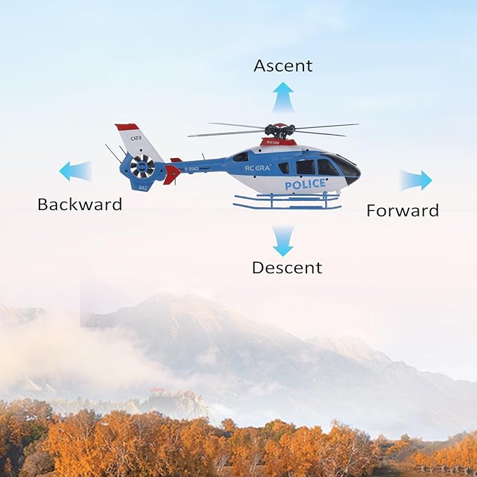 RC Helicopter RC ERA C123 EC135 Scaled 1:36 6CH 6-Axis Altitude Hold Optical Flow Positioning Version(BLUE)